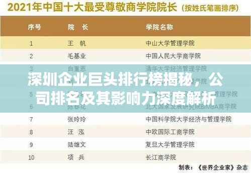 深圳企业巨头排行榜揭秘，公司排名及其影响力深度解析