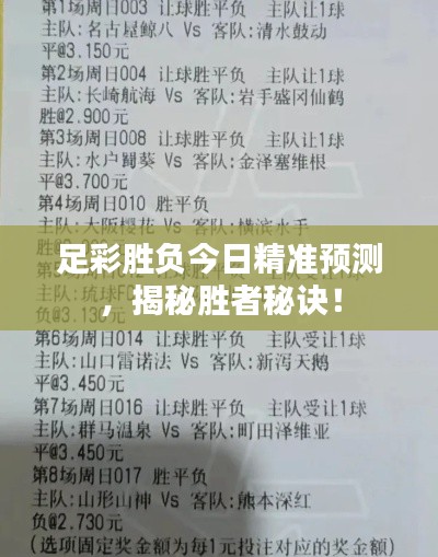 足彩胜负今日精准预测,揭秘胜者秘诀!