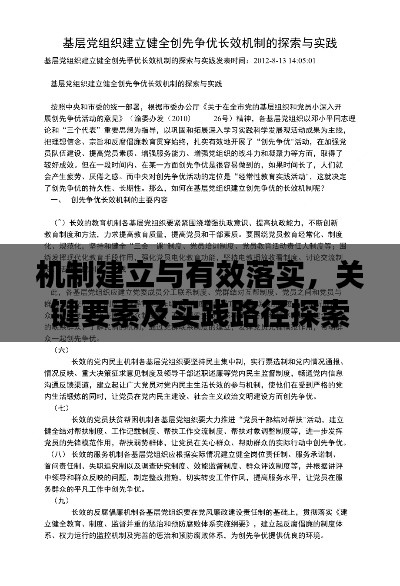 机制建立与有效落实,关键要素及实践路径探索