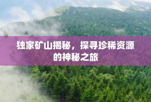 独家矿山揭秘,探寻珍稀资源的神秘之旅