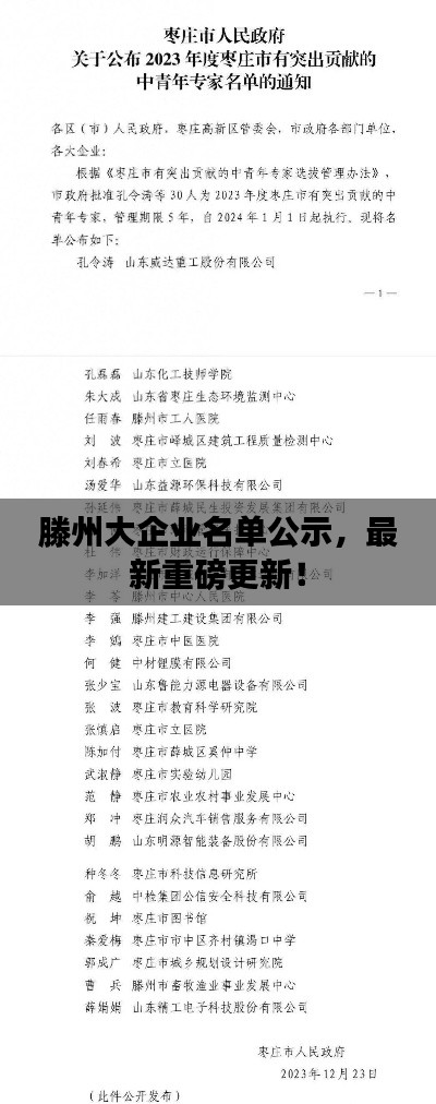 滕州大企业名单公示,最新重磅更新!