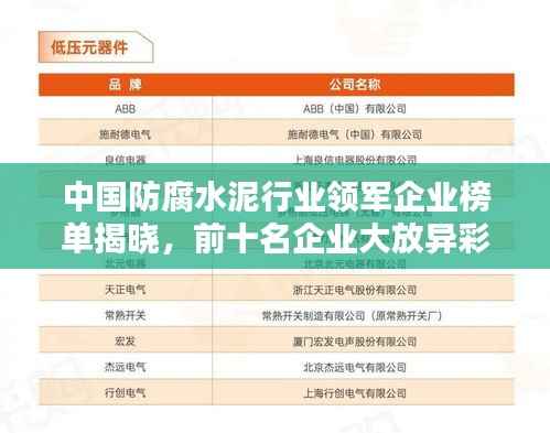 中国防腐水泥行业领军企业榜单揭晓,前十名企业大放异彩